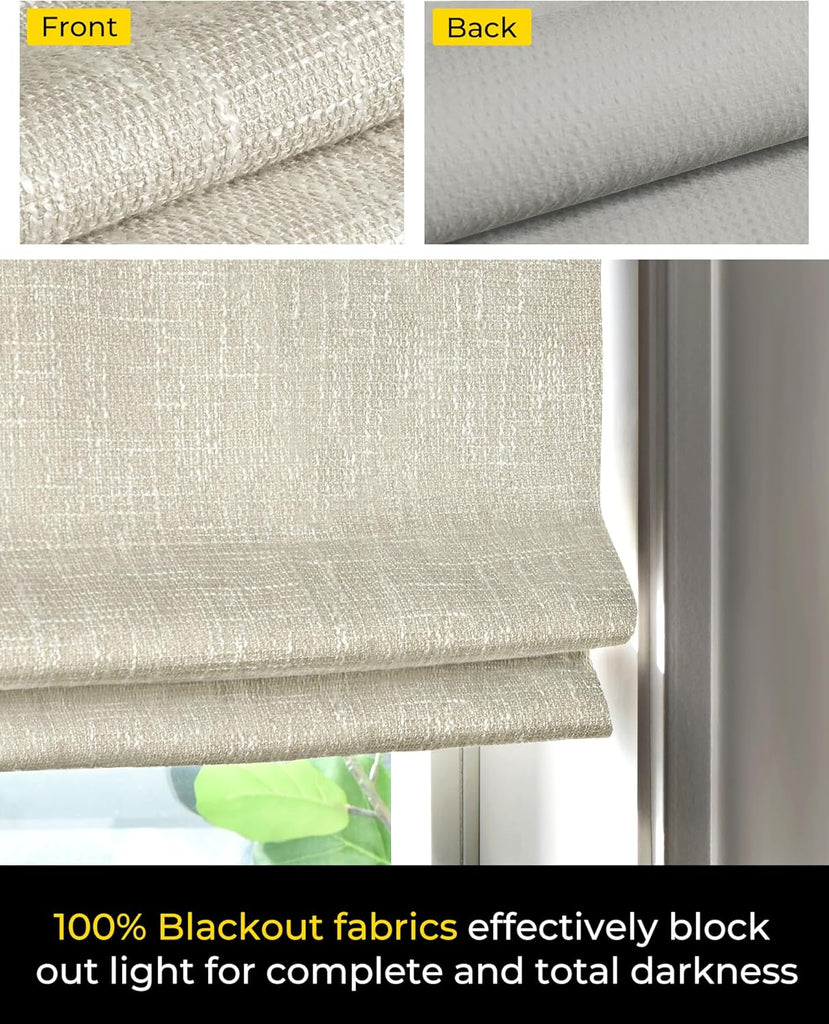 No Tools No Drill Cordless Roman Shades, 31×64 in, Beige | Blackout Fabric, Room Darkening, UV Protection, Protecting