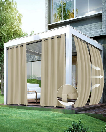 Windproof Outdoor Curtains Waterproof 4 Pcs 54x84 In Cream | Grommet Top and Tab Bottom Outside Drapes,Weatherproof