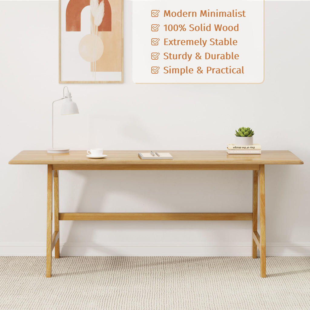 Solid Wood Writing Table - 48" W Minimalist PC Computer Desk, Oak