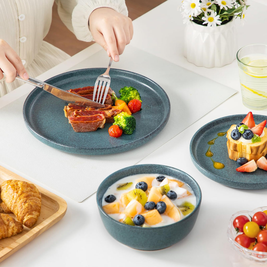 Plates and Bowls Sets, 24 Pieces Stoneware Dinnerware Set for 8, Ceramic Dish Set , Microwave and Dishwasher Safe