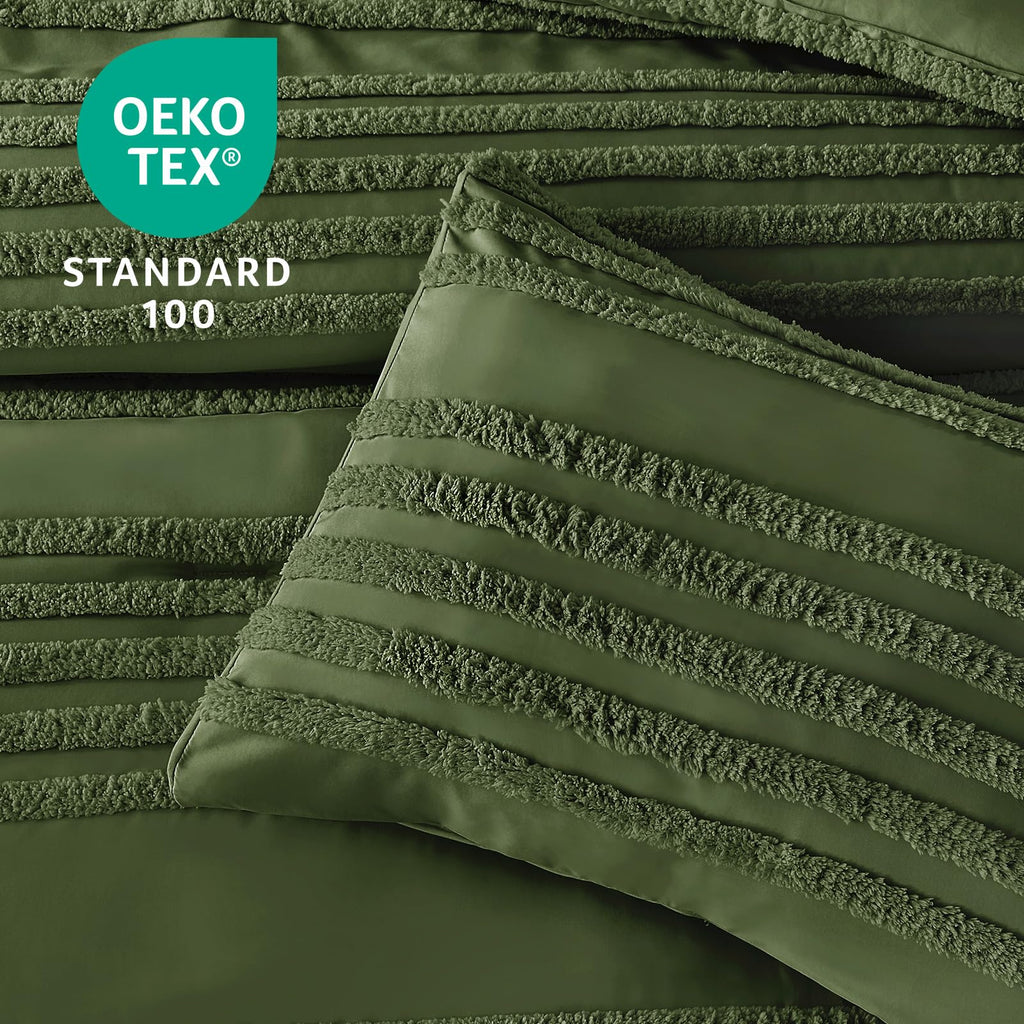 Boho Comforter Set - Tufted Boho Bedding Set, Olive Green
