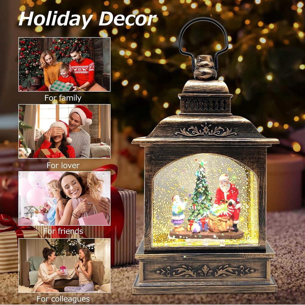 Christmas Snow Globe Lantern Musical with 6H Timer,Stars Projection,Santa Christmas Tree Lighted Scene Snow Globes