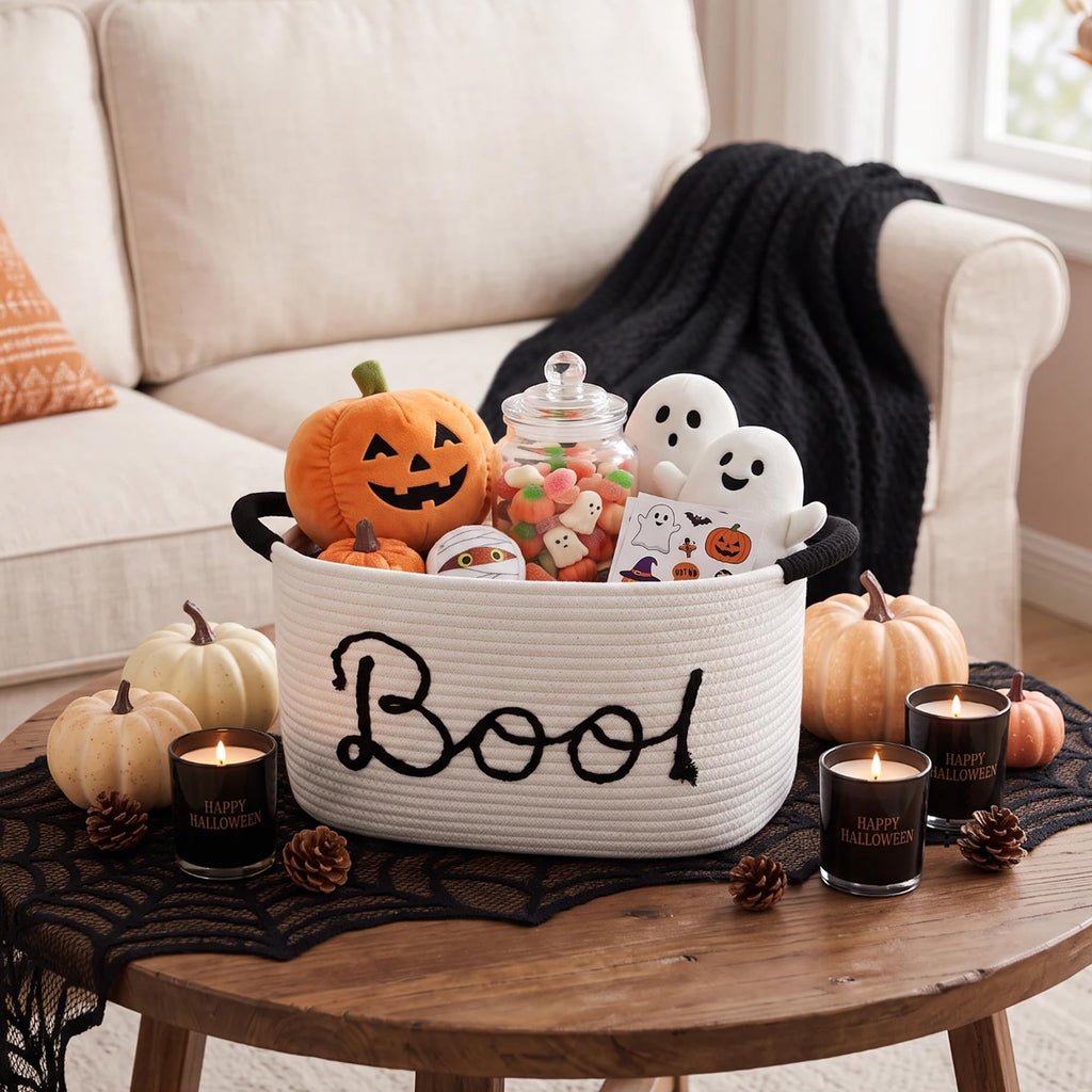 Boo Basket for Halloween, 15"x11"x9" Cute Halloween Empty Gift Spooky Boo Basket for Women, Baby, Men, Teacher, Teen
