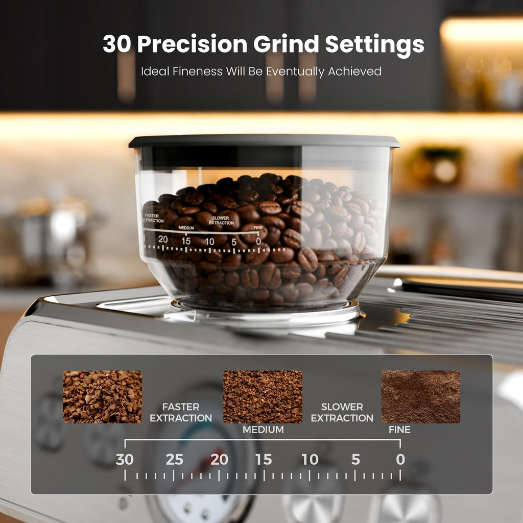 Espresso Machine with Grinder & Milk Frother, 20 Bar, PID control