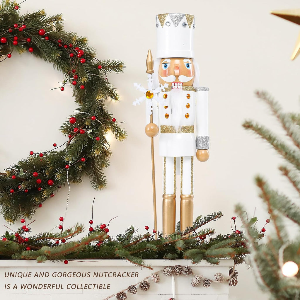 15 Inch Christmas Nutcracker Decorations,White King Wooden Figures