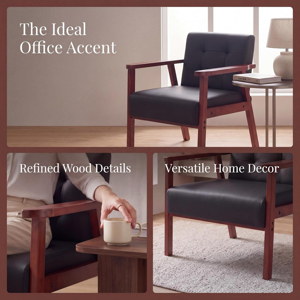 Retro Leather Accent Chairs, Arm Lounge Chairs - Set of 2