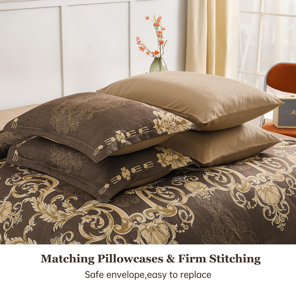 Coffee Comforter Set, 7 Pieces Damask Bed in a Bag