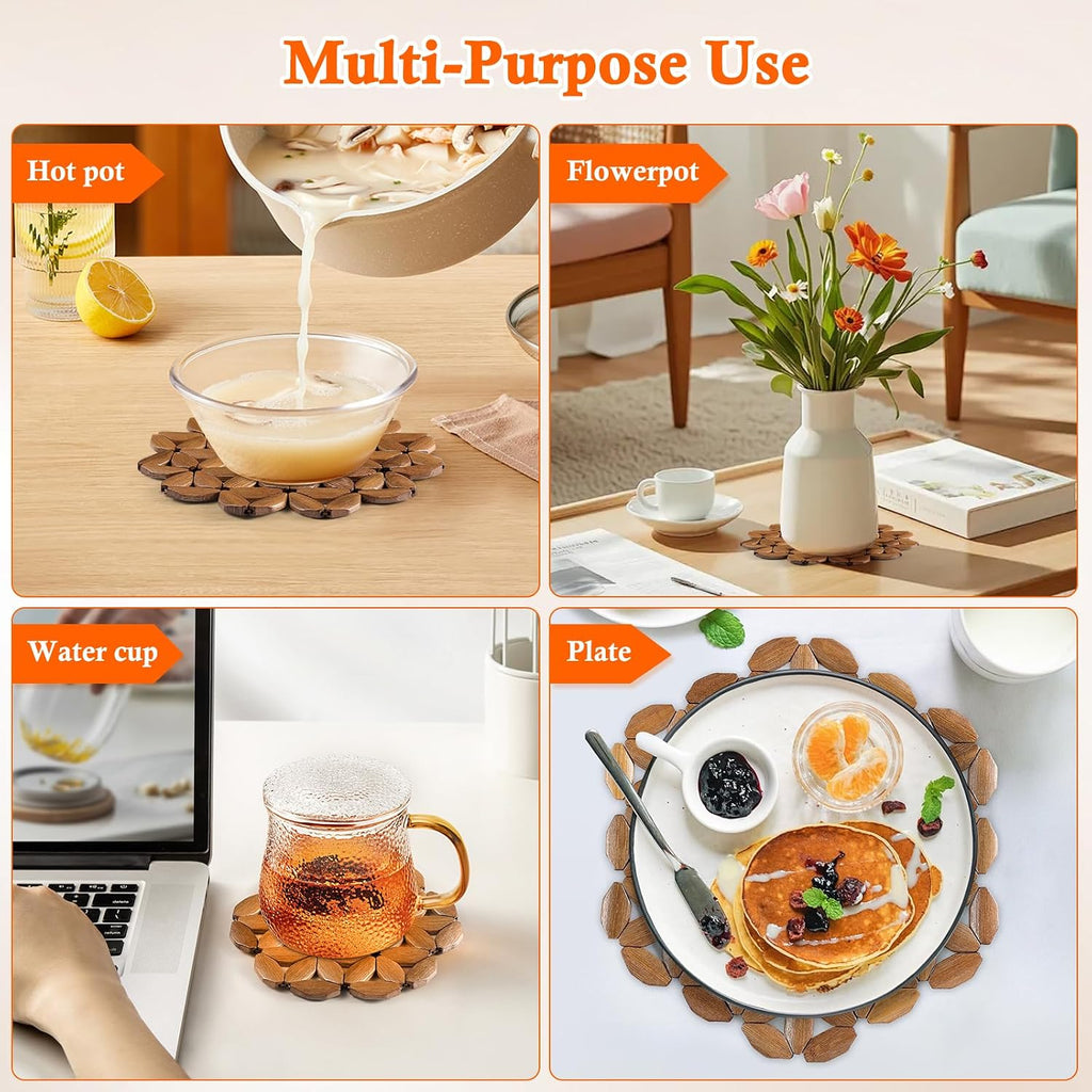 Bamboo Trivet Mat for Hot Dishes, 6.5/8.3/10 Inch Heat Resistant Hot Pads Trivets, Hot Pad to Protect Your - Set of 9