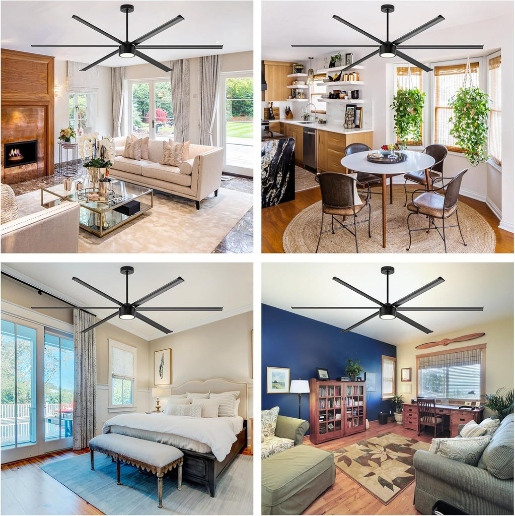 96 Inch Industrial Ceiling Fan with Light,Large Ceiling Fan with Remote and APP,6 Reverisble Aluminum Blades,6-Speed,Indoor,Outdoor Ceiling Fans for Patios/Shop/Garage/Commercial Black A101-B0FB8TGG8N