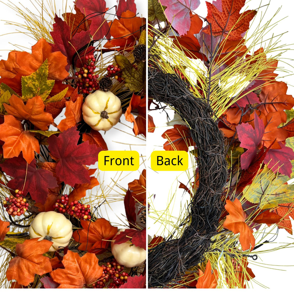 24 inch Fall Wreaths for Front Door with Pumbkin and Maple