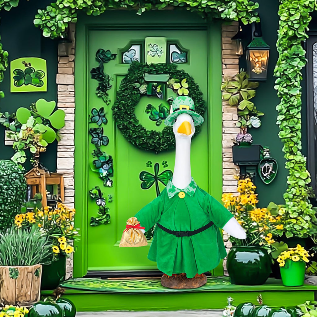 St. Patrick's Day Goose Outfit Porch Goose Clothes for 23" Lawn Outdoor Garden Yard Patio Statue St. Patrick's Day