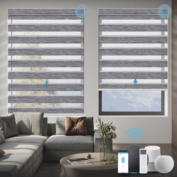 Motorized Zebra Blinds with Remote Control, Gorgeous Light Grey