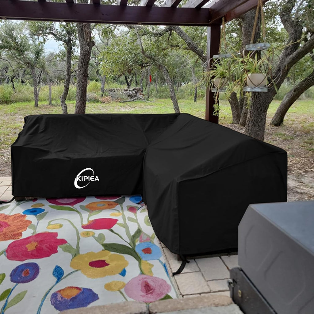 Patio L-Shaped Sectional Sofa Cover, 420D Heavy-Duty Oxford Fabric Outdoor Sectional Cover with 6 Windproof Buckles