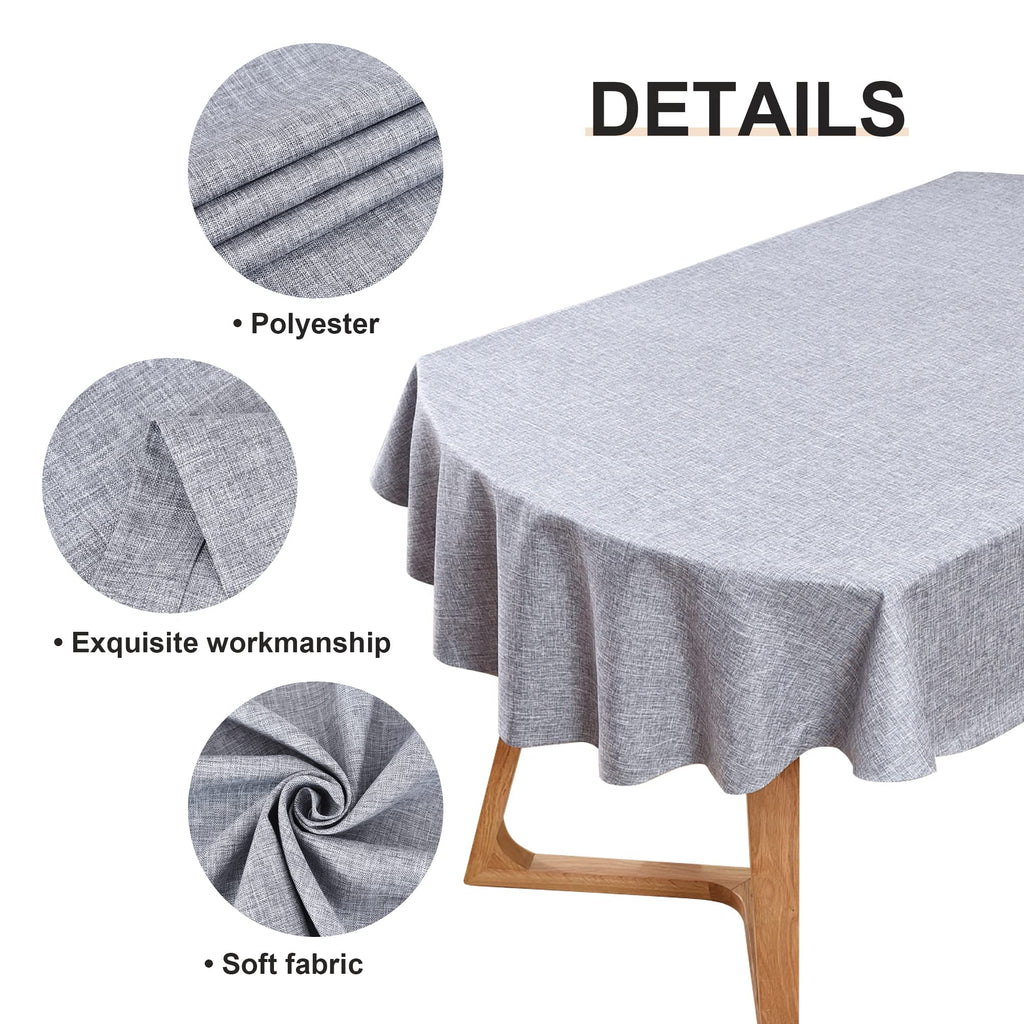 Faux Linen Oval Tablecloth 60 x 102 Inch Grey Table Cloths