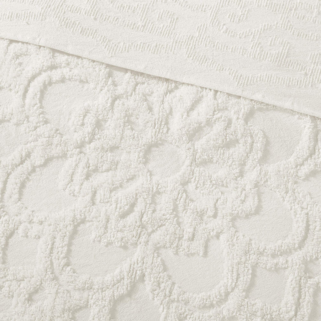Chenille Tufted Off-White Twin Cotton Quilt Set, 2pc