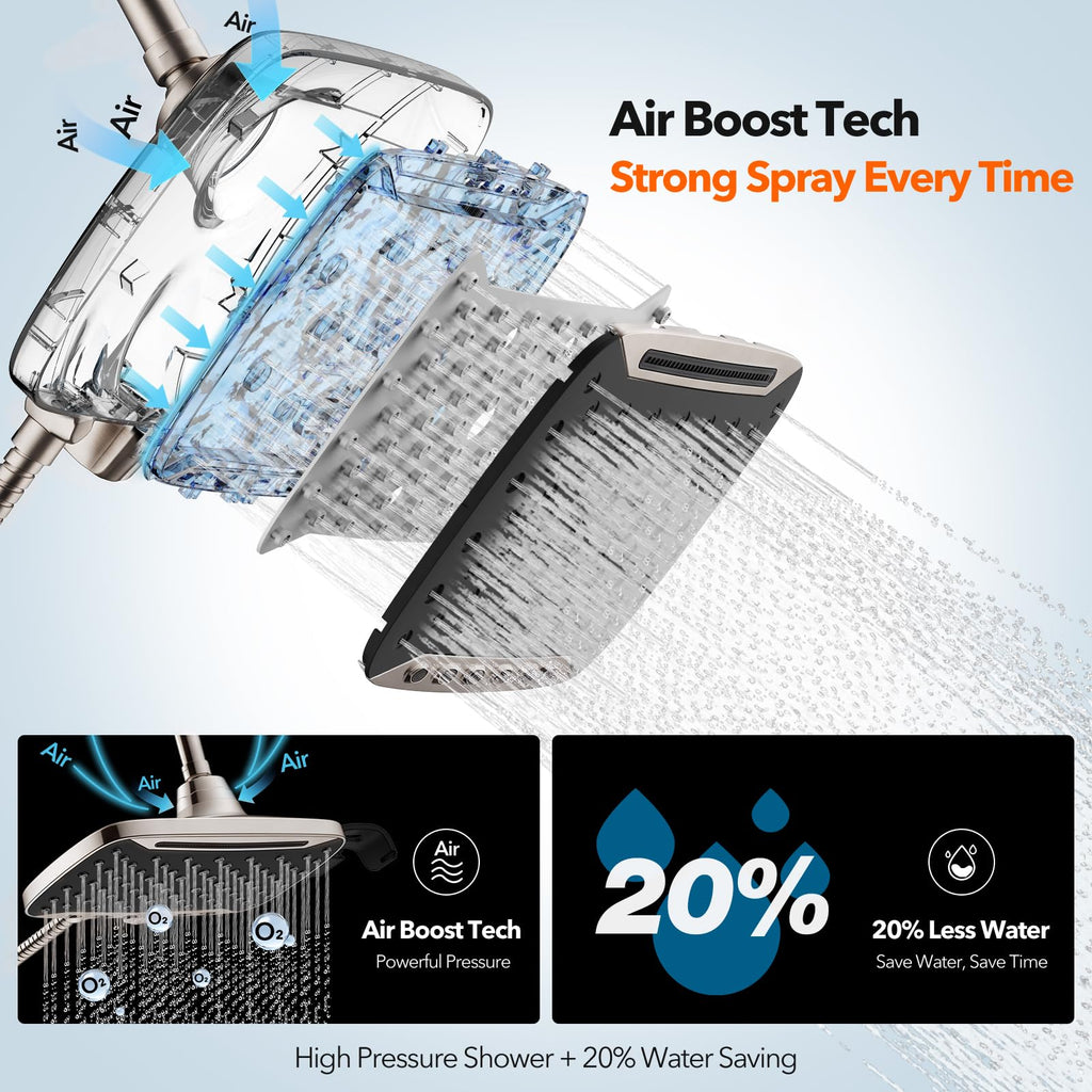 High Pressure Rain Shower Head with Handheld Spray Brushed Nickel