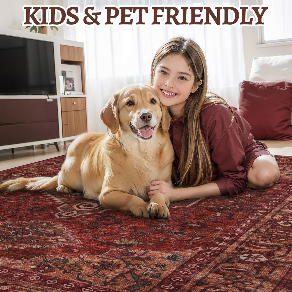 Red Oriental 2x5 Washable Runner Rug s, Non Slip Runner
