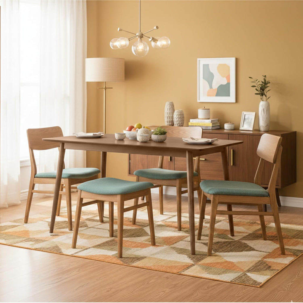 Calais Dining - Mid Century Modern 59-Inch Rectangular Dining Table for 4 - Solid Wood Kitchen and Dining Room Table