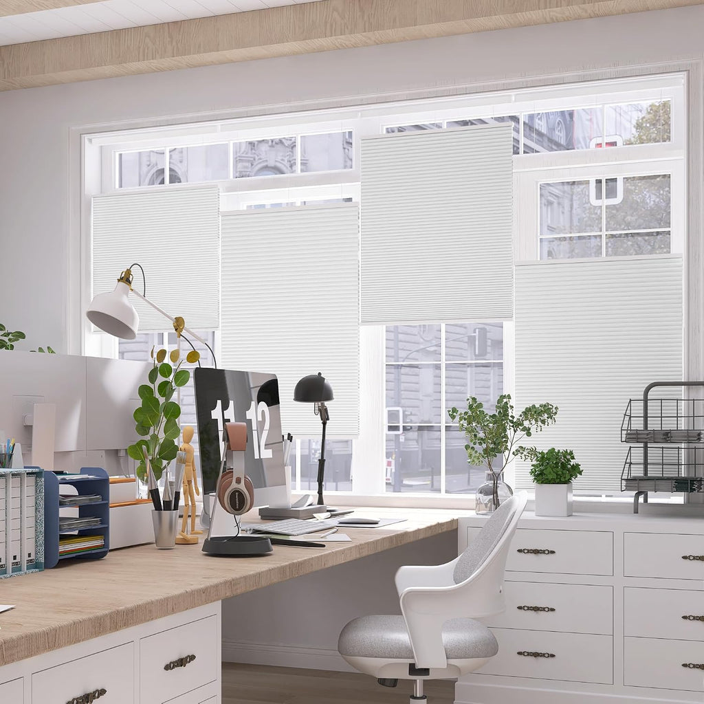 No Drill Top Down Bottom Up Cellular Shades Cordless, No Tool Pull Down Blackout Honeycomb Shades, Room Darkening