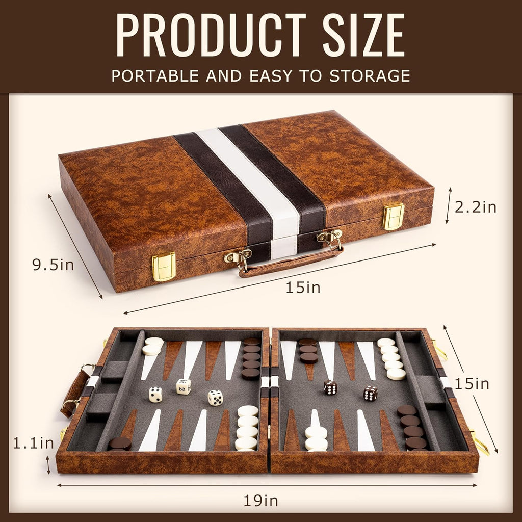 Backgammon Board Game Set (15 Inches) for Adults and Kids,Classic Board Strategy Game,Portable and Travel Backgammon