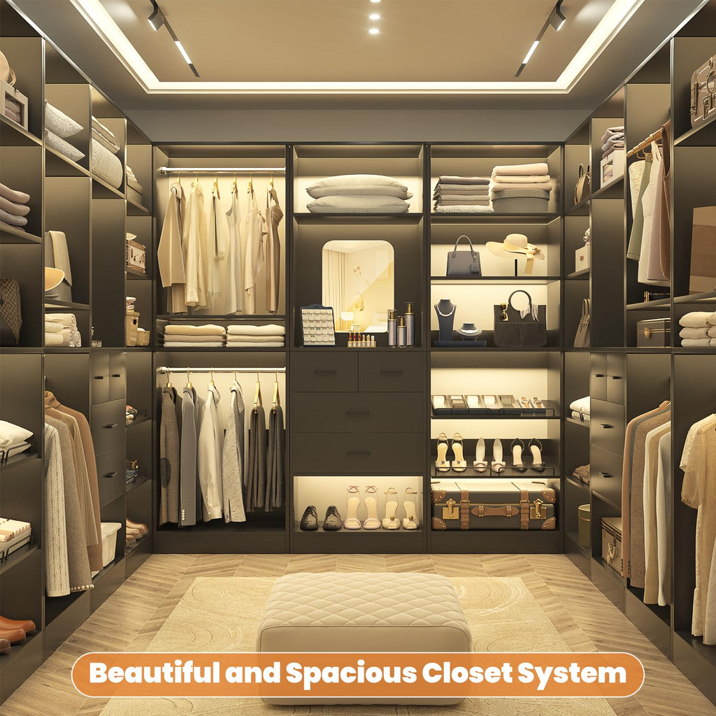 25" Closet Organizer System with Hanging Rods and Shelves, Black