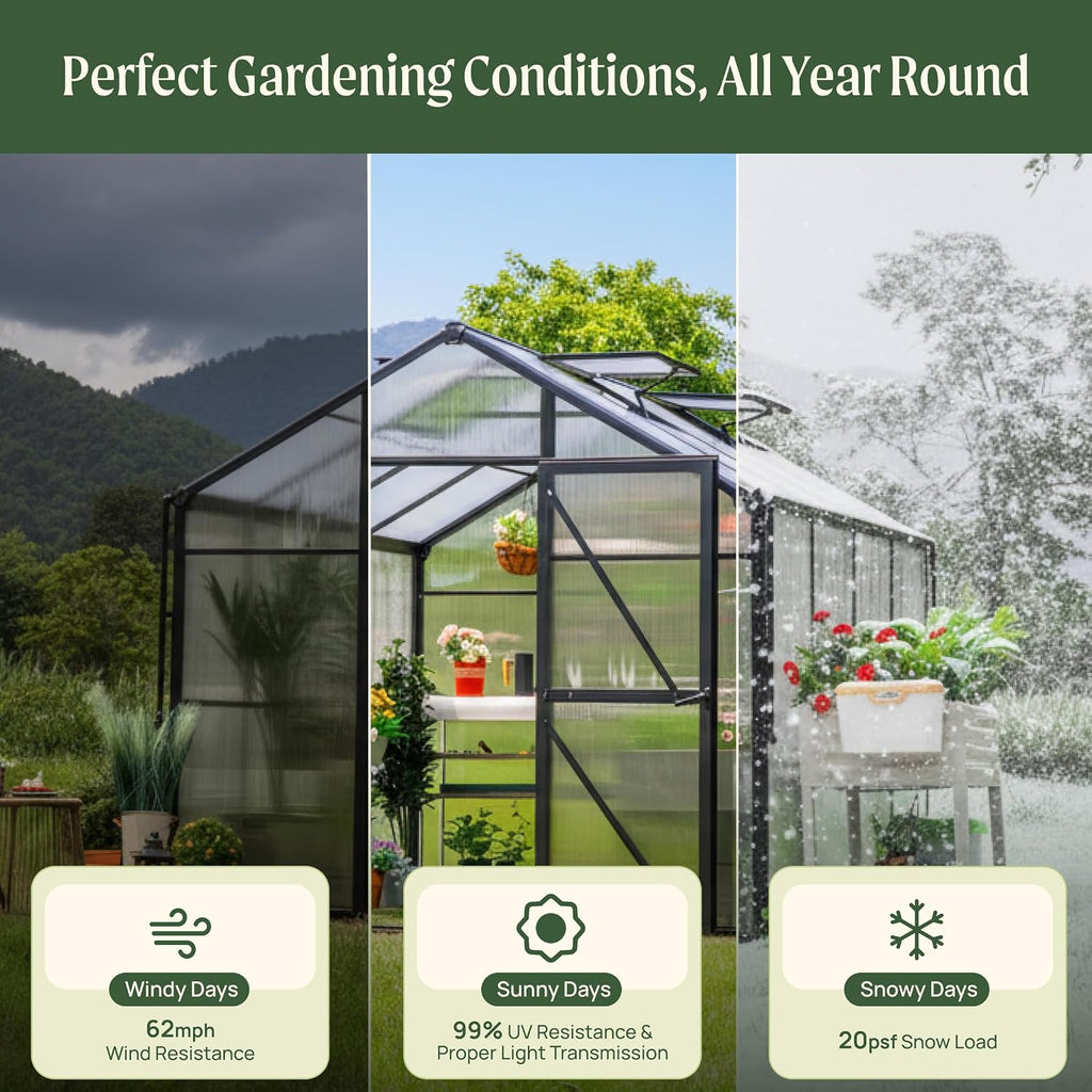 Junior Victorian Greenhouse 8ft - Durable Aluminum Frame with Polycarbonate Panels - All-Season Greenhouse for