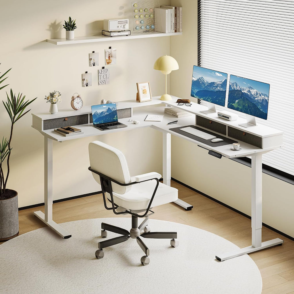 71x63 Electric L-Shaped Corner Standing Desk with 4 Drawers | Reversible L-Shape Desk, 28.3"-45.9" Height, 4 Presets