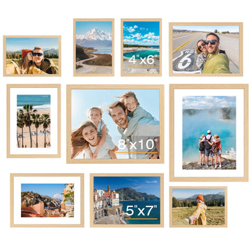 10 Pack Natural Picture Frames Collage Wall Decor for Mounting or Tabletop Display, Gallery Wall Frame Set with Two