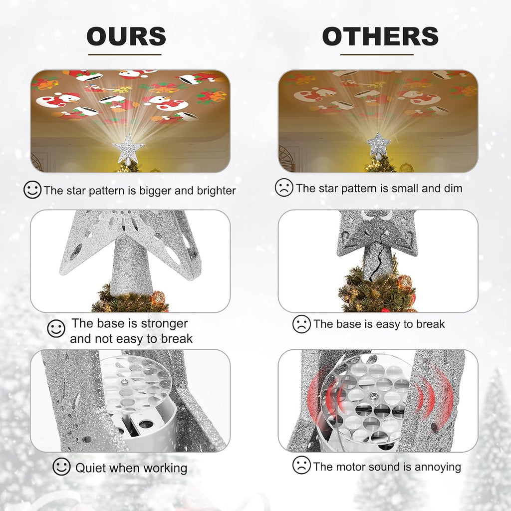 Star Tree Toppers with LED Rotating Lights, Silver