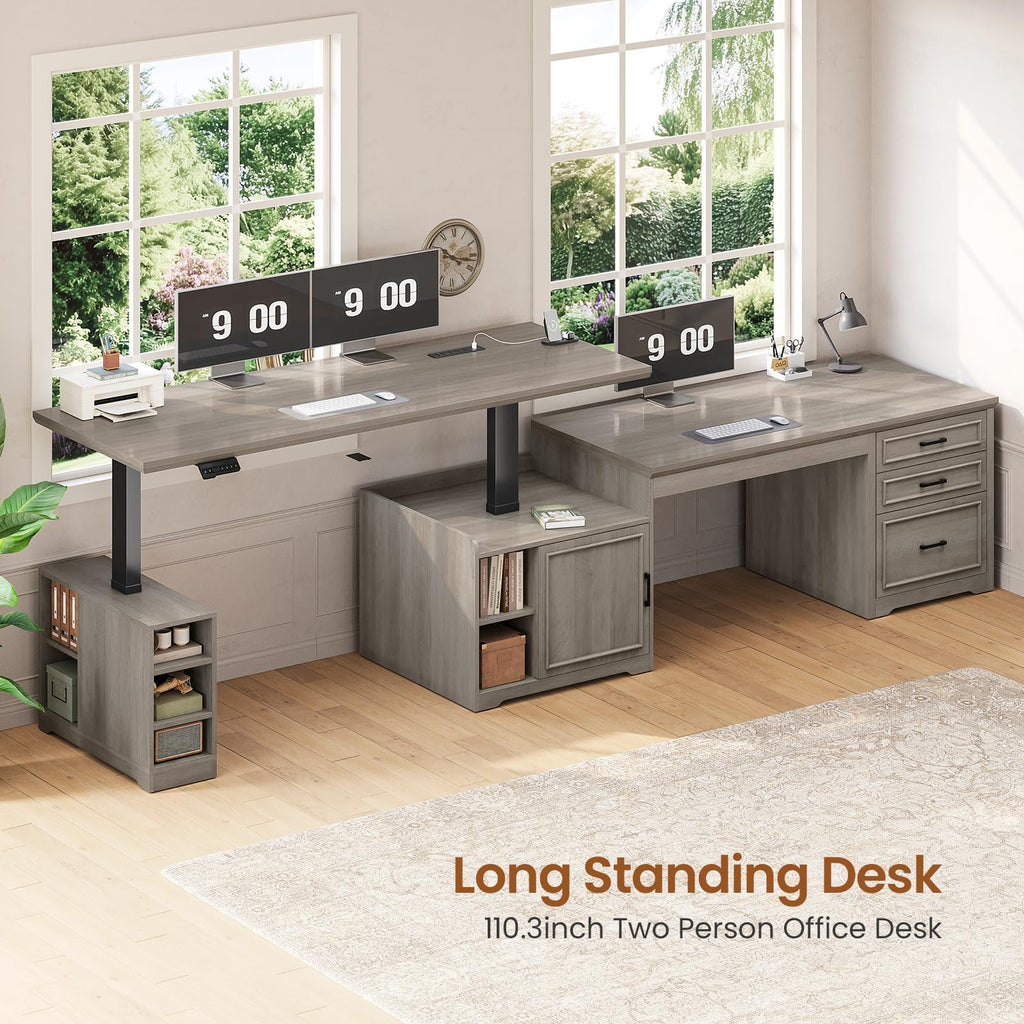 Farmhouse L Shaped Standing Desk with Storage, Grey