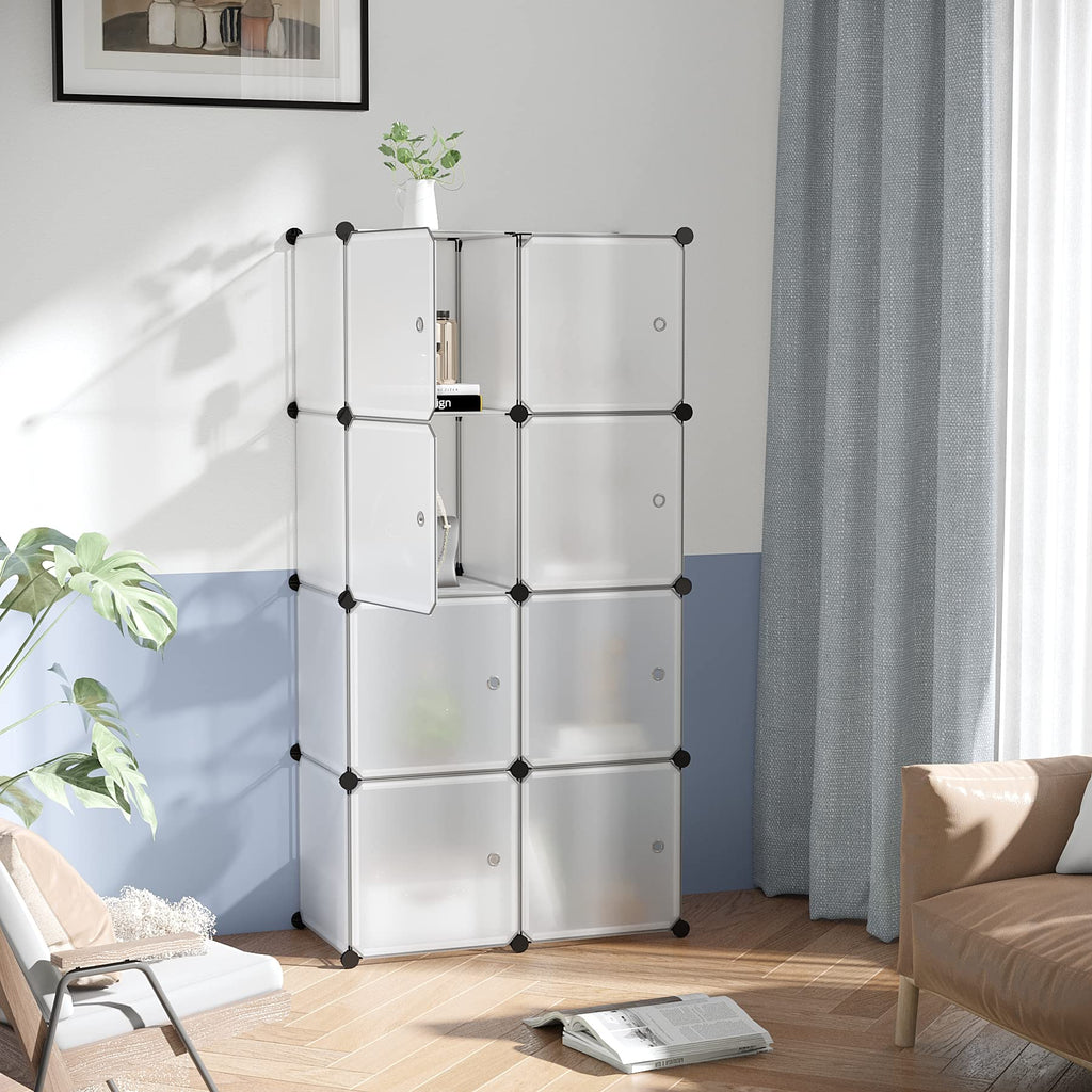 8-Cube Storage Organizer with Door Cube Shelf Closet Cabinet White