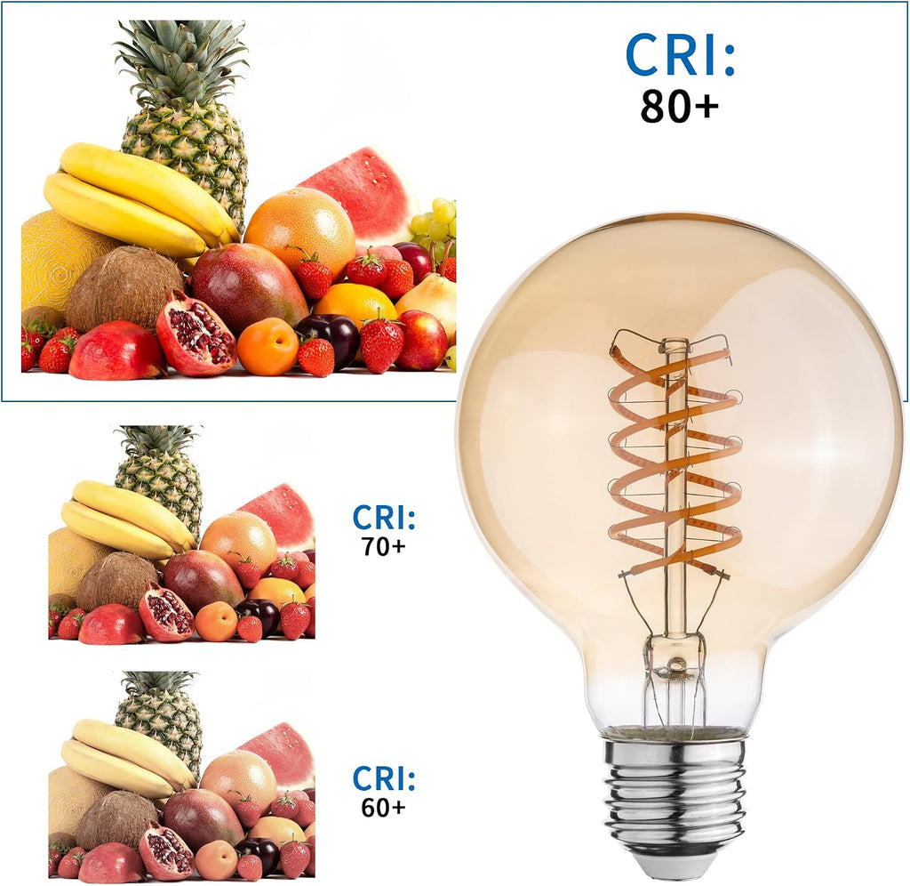 G25 Globe LED Edison Light Bulbs, 6W Equivalent to 60W, 2500K Warm White Flexible Spiral Filament Light Bulbs