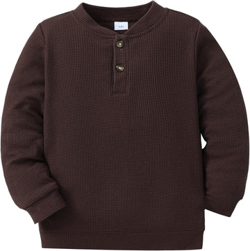Boys Long Sleeve Shirts Waffle Henley Fall Shirts for Boys