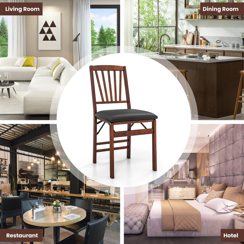Folding Dining Chairs Set of 4, Foldable Chairs with Padded Seat & High Backrest, Wooden Dining Chairs, 4 Pack Side