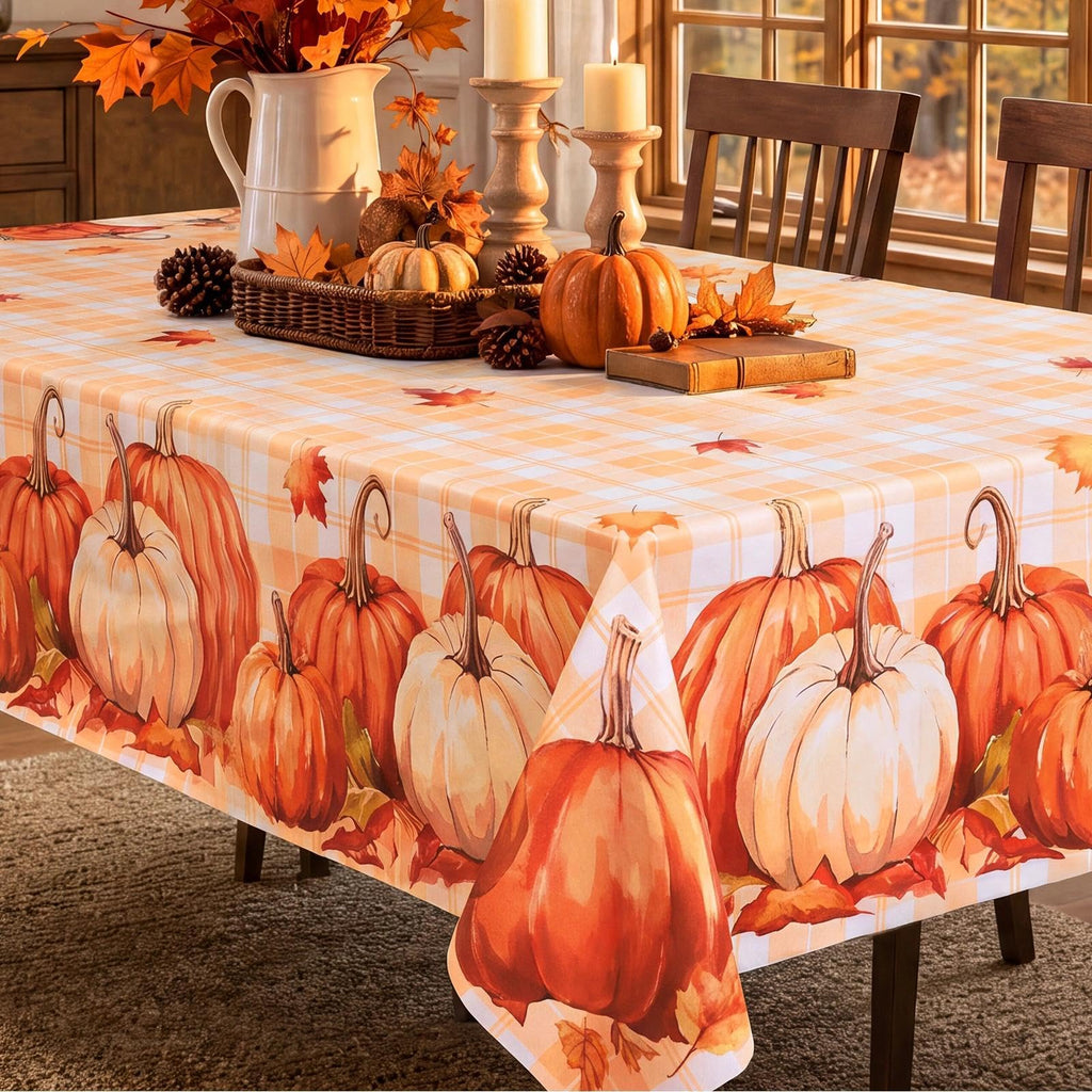 Fall Gingham Vinyl Tablecloth, Rectangle 54 x 78, Orange