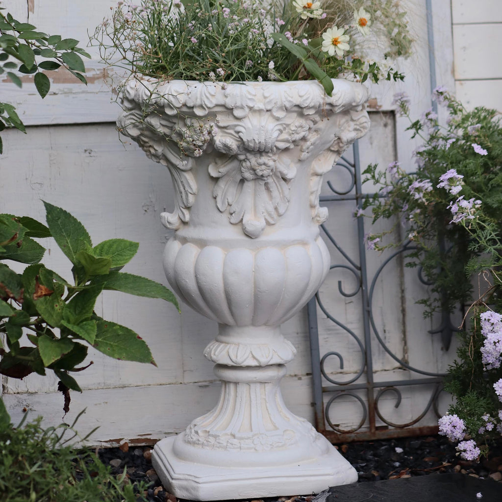 Vintage European Garden Urn Planter, Cement and Fiber Flower Pot, 22 Inche Tall, Make Rust Finished, Wrap Foam Safely