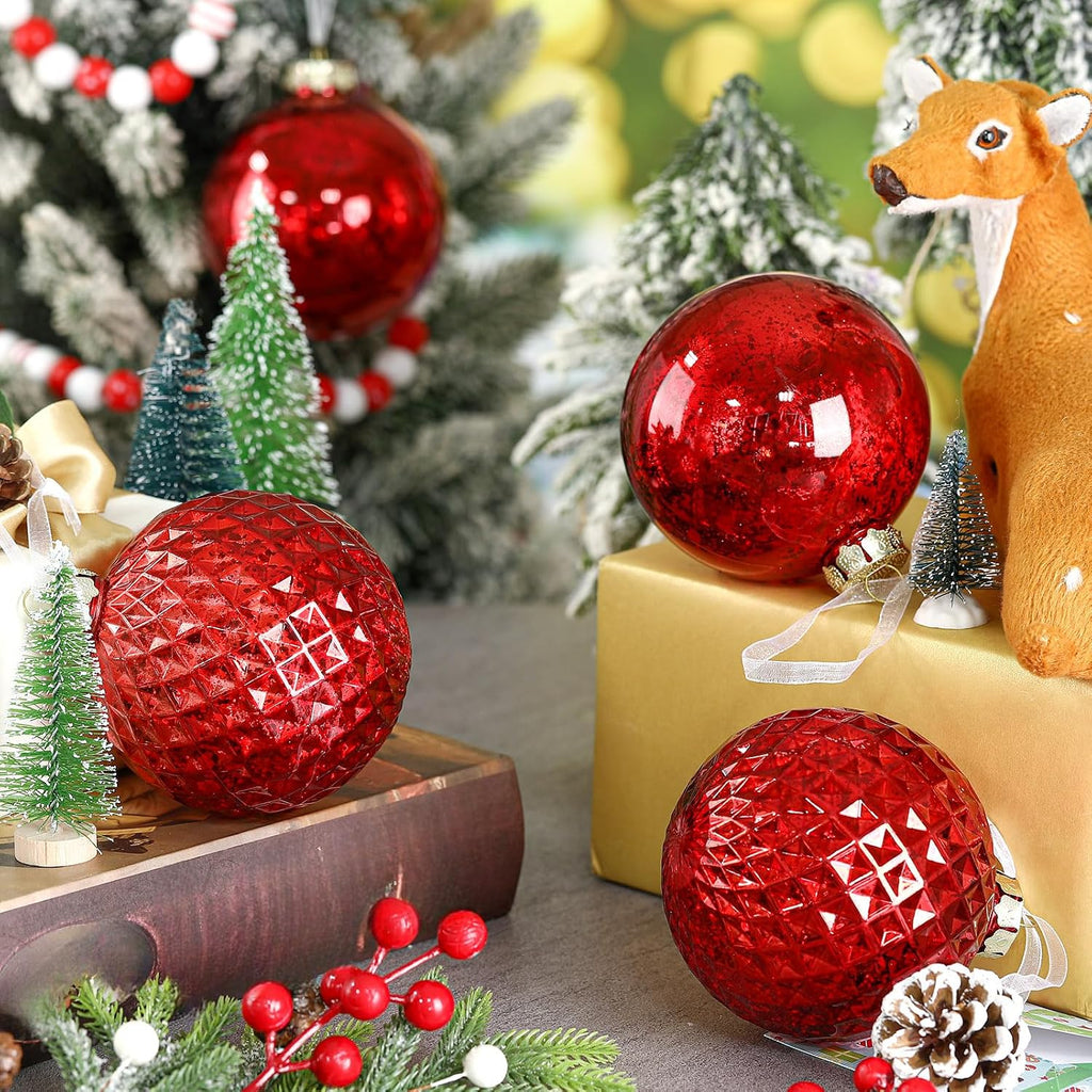 Red Christmas Ball Ornaments 4" Shatterproof Mercury - Set of 8