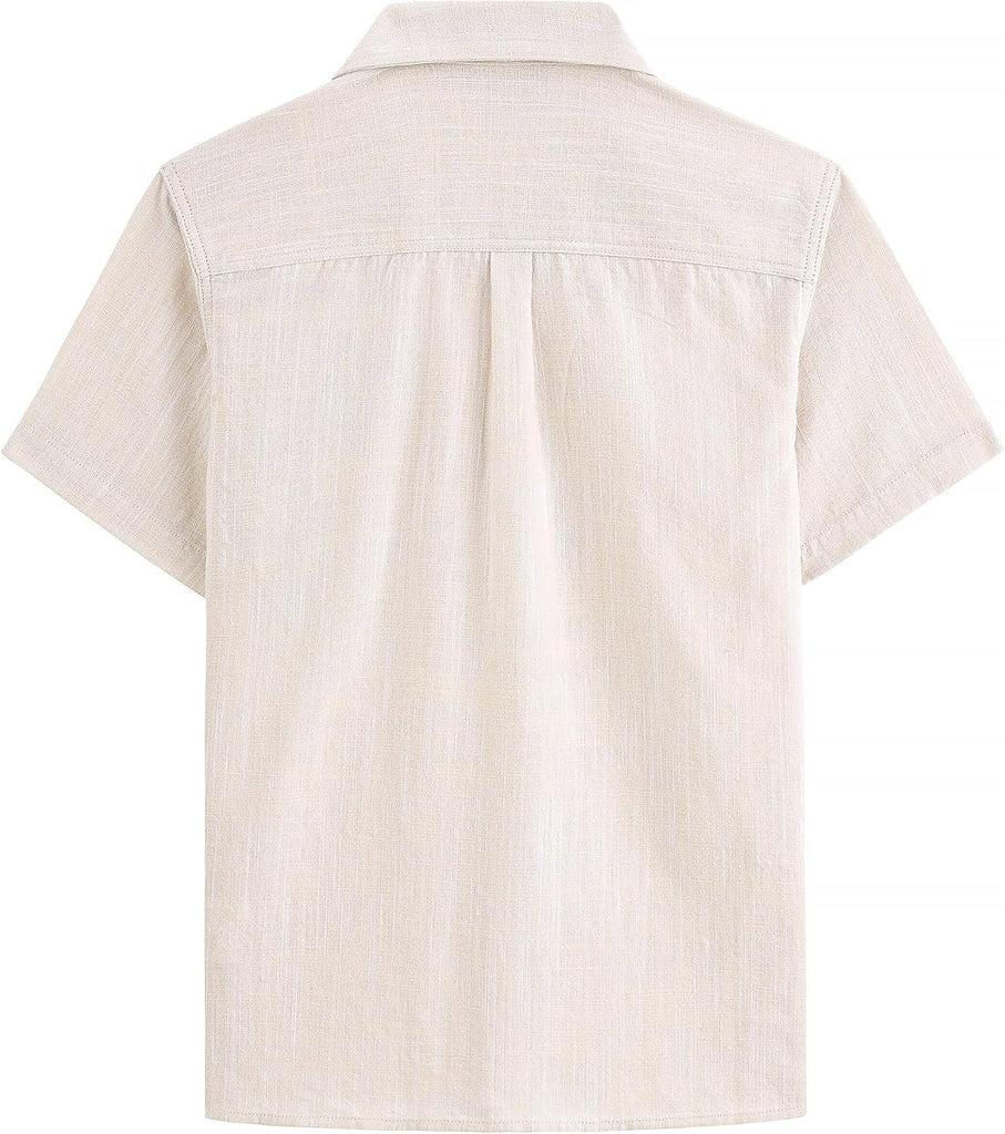 Boys Chambray Button Down Shirt Short Sleeve Casual Cuban Shirts