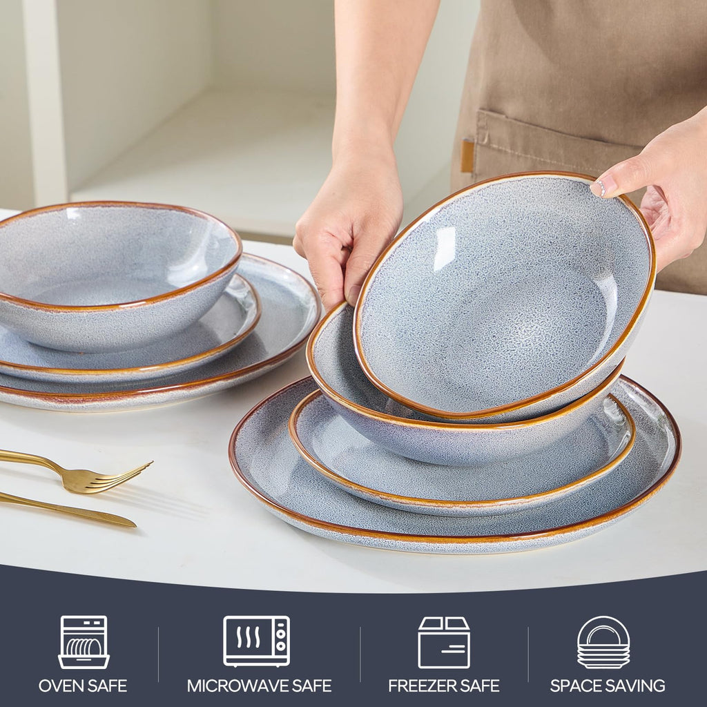 12 Pieces Round Kitchen Dinnerware Sets, Plates and Bowls Sets, Dishes, Plates, Bowls, Dish Set, Chip Resistant Ceramic