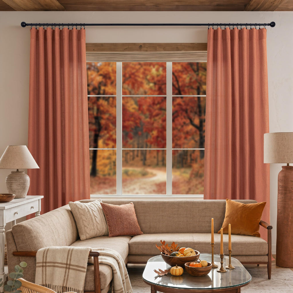 Burnt Orange Curtains 90 Inches Long Dining 2 Panels Back Tab Pocket Light Airy Breathable Flowing Cotton Textured