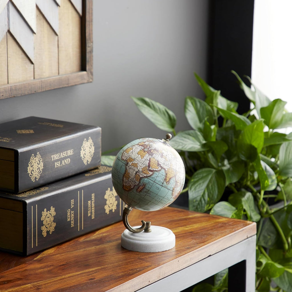 Marble World Map Globe, Globe 5" x 5" x 8", Teal