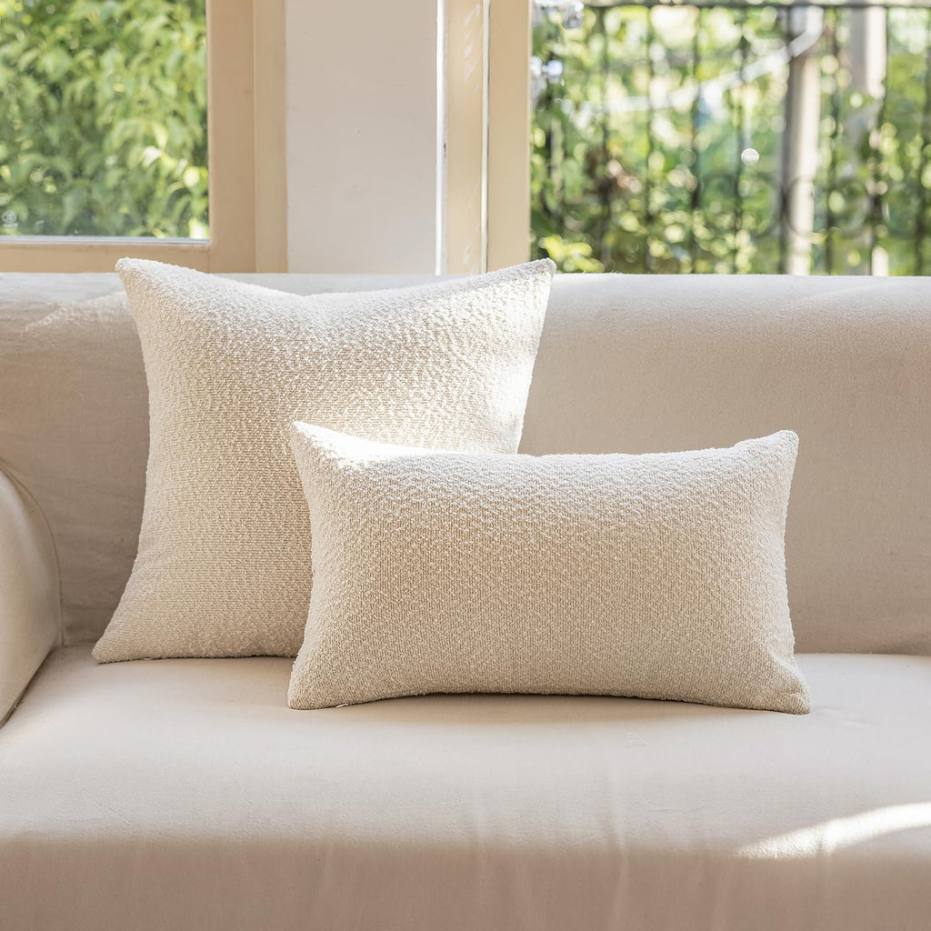 Decorative Throw Pillow Covers 20x20 Inch Pack of 2, Textured Boucle Neutral Cushion Cases for Bed Couch Sofa, Accent