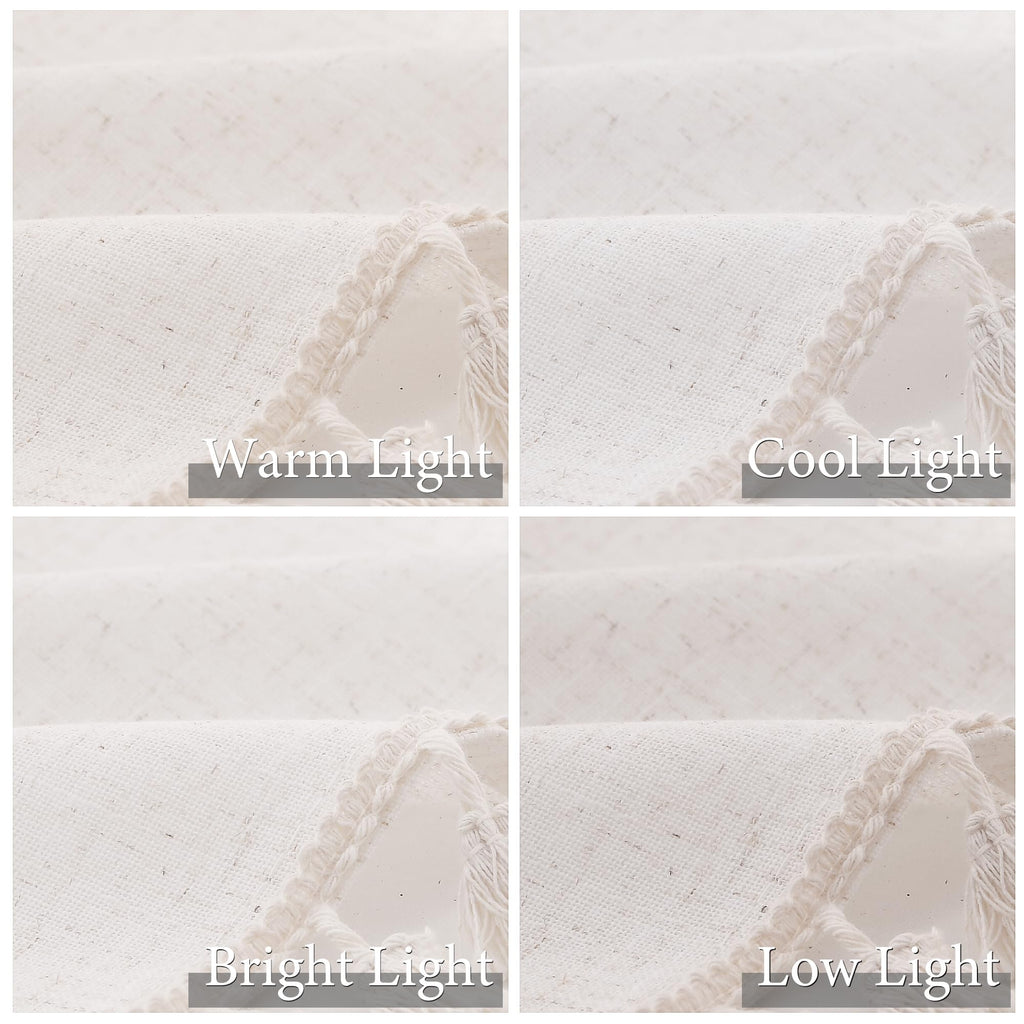 Natural Boho Linen Curtains 84 Inches Long 2 Panels Cream Beige Semi Sheer Curtain Tassel Rod Pocket Back Tab Light
