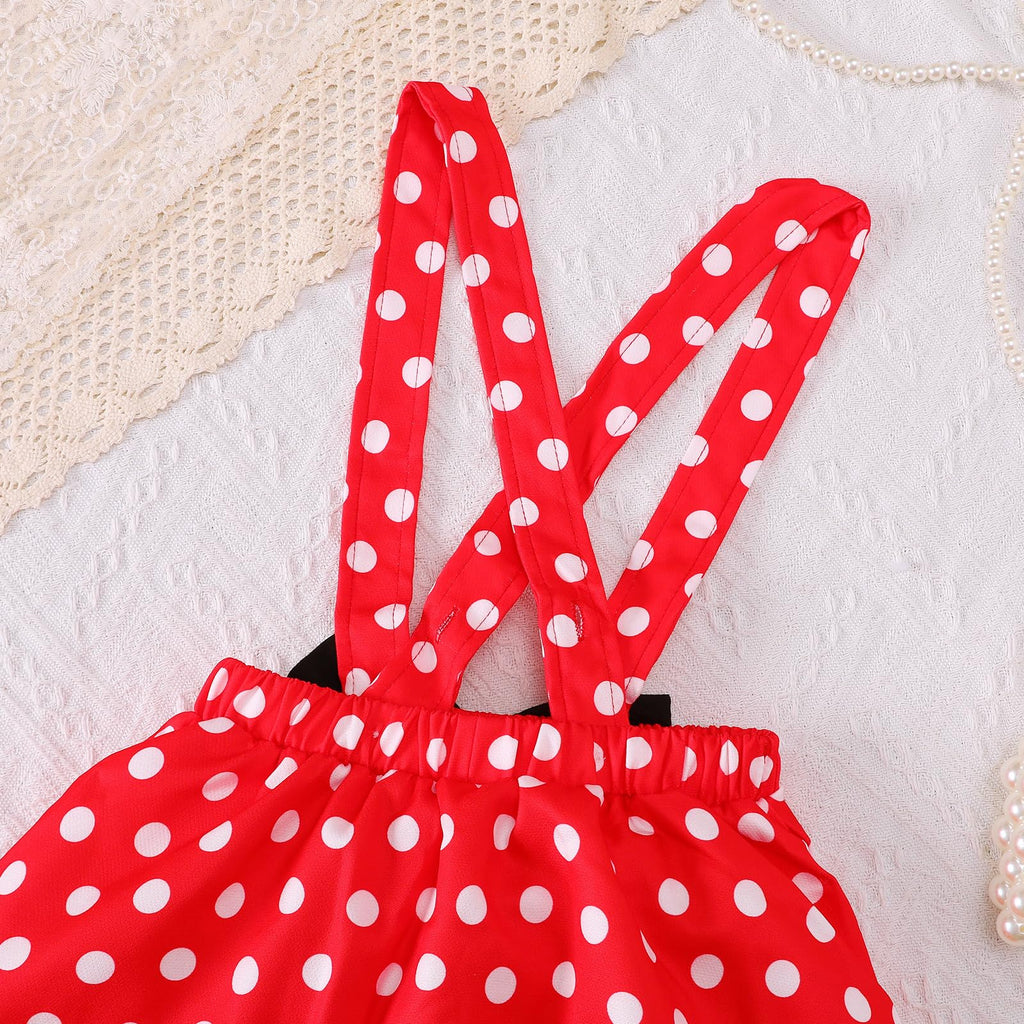 Baby Girls Skirts Set Ruffle Cloth +Polka Dot Overall Dress Bow Polka Dot Skirt Set, Short Sleeve, Black