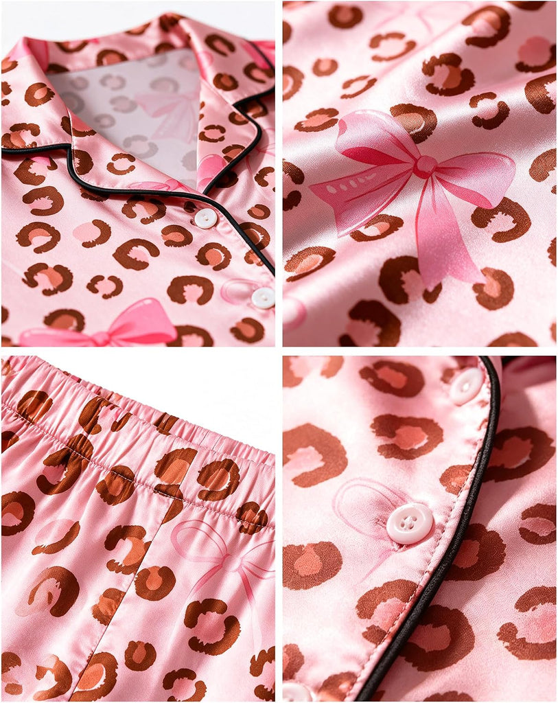 Girls Silk Pajamas Cute Pjs Sets Satin Girls' Long Sleeve Sleepwear for Kids Button Down Soft Loungewear
