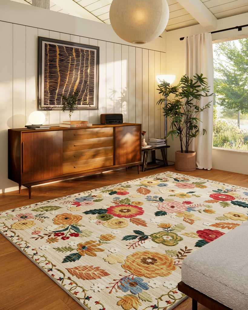 5x7 Area Rugs for Living Room: Machine Washable Rug for Bedroom Non Slip Low Pile Soft Faux Wool Non Shedding