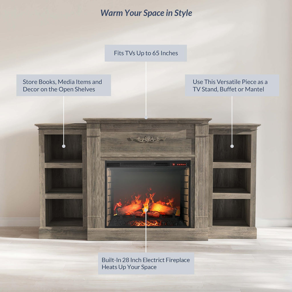 70" Lenore Mantel with Electric Fireplace Heater - Gray