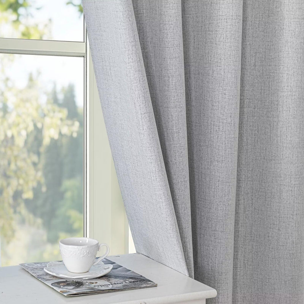 100% Blackout Curtains 96 inch Length Faux Linen (W37 x L96, White)