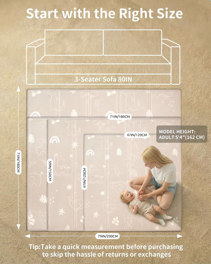 Play Mat, 59 x 79 Inch Foldable Play Mats for Babies and Toddlers, Waterproof & Anti-Slip Portable Floor Mat