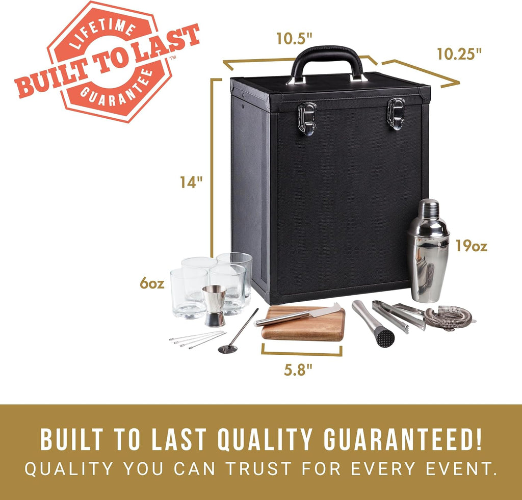 Hamilton Bartender Kit, Portable Bar Case with Cocktail Shaker Set, Professional Mixology Bartender Kit Stand